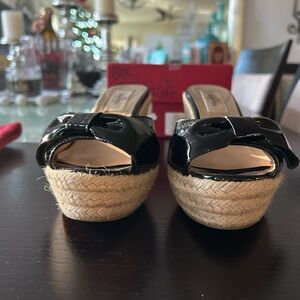 Valentino Garavani Black Patent Espadrille Wedges